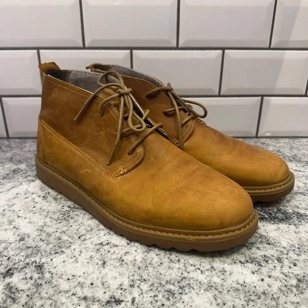 Reef Mens 12 Voyage Boot LE Chukka Tan Leather Lace Up CI8714 Rugged Casual